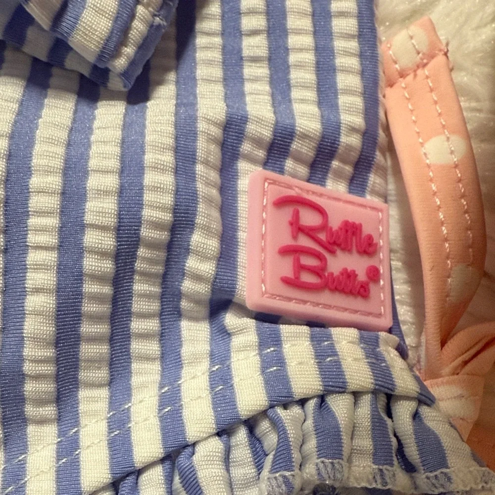 Ruffle Butts Blue and White Striped One Piece